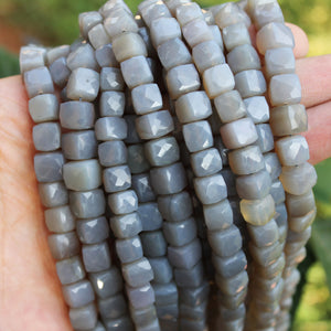 1 Strands Excellent Quality Gray Moonstone Faceted Cube Briolettes - Box Shape Beads 8mm-9mm 9.5 Inches BR3714 - Tucson Beads