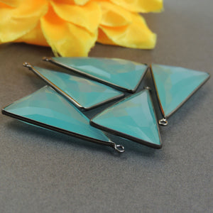5 Pcs Blue Aqua Chalcedony Faceted Oxidized Silver/ Sterling Vermeil/Sterling Silver Triangle Shape Single Bail Pendant -  38mmx22mm  SS523 - Tucson Beads