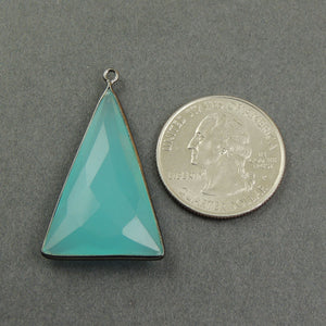 5 Pcs Blue Aqua Chalcedony Faceted Oxidized Silver/ Sterling Vermeil/Sterling Silver Triangle Shape Single Bail Pendant -  38mmx22mm  SS523 - Tucson Beads