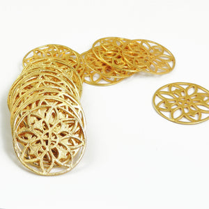 5 Pcs Gold Flower Charm - 24k Matte Gold Plated Flower - Brass Gold Round Flower 30mm GPC212 - Tucson Beads