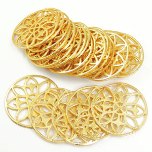 5 Pcs Gold Flower Charm - 24k Matte Gold Plated Flower - Brass Gold Round Flower 30mm GPC212 - Tucson Beads