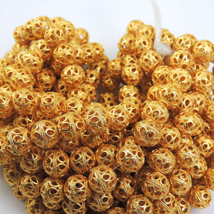 1 Strand 24k Gold Plated Designer Copper Casting Round Beads - Filigree Design Beads-  Jewelry - 11mmx10mm 7.5 Inches GPC312 - Tucson Beads