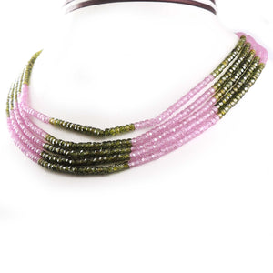 5Strands Of Genuine pink And Green Zircon Necklace -Faceted Round Nuggets Beads -Rare & Natural Tumble Necklace - Stunning Elegant  BR1938 - Tucson Beads