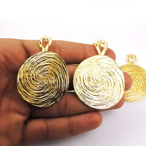 1 Pc Beautiful Gold Round Charm Pendant- 24k Matte Gold Plated Round Pendant - Brass Gold Round Boho 53mmx39mm GPC361 - Tucson Beads