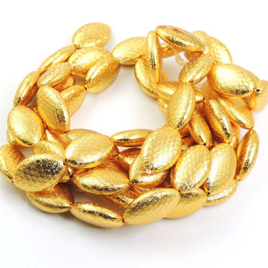 1 Strand 24k Gold Plated Designer Copper Casting Stamped Finish Oval Beads - 28mmx18mm Oval Bead - Jewelry - 7 Inches GPC746 - Tucson Beads