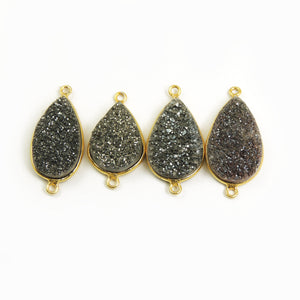10 Pcs Mystic Black Druzy Druzzy Drusy Pear Shape 24K Gold Plated Double Bail Connector PC312 - Tucson Beads