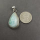 1 Pc Genuine and Rare Larimar Pear Shape Pendant - 925 Sterling Silver - Gemstone Pendant 38mmx21mm-9mmx5mm SJ279 - Tucson Beads