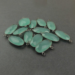 13 Pcs Aqua Chalcedony Oxidized Sterling Silver Faceted Oval Pendant, Connector - SS437 - Tucson Beads