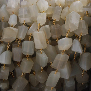 1 Feet White moonstone Nuggets 8mm-12mm Rosary Style Beaded Chain 24k Gold Plated Chain BD1118 - Tucson Beads