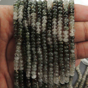 2 Strand Green & Brown Rutile Smooth Rondelles - Smooth Roundel Beads 4-5mm 12 Inches BR3248 - Tucson Beads