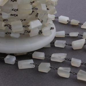 3 Feet White Moonstone Tumbled Beads Rosary Style Beaded Chain - Moonstone Nuggets Black Wire Wrapped Chain BD1123 - Tucson Beads