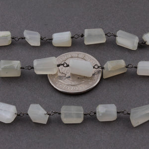 3 Feet White Moonstone Tumbled Beads Rosary Style Beaded Chain - Moonstone Nuggets Black Wire Wrapped Chain BD1123 - Tucson Beads