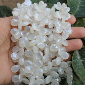 1 Strand Silverite Chalcedony Faceted Briolettes-  Pear Shape Beads 12mmx9mm-13mmx10mm 8 Inches BR206 - Tucson Beads