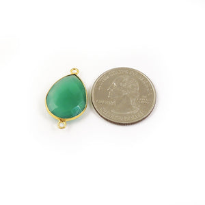 Bulk Lot Wholesale 70 Pcs Green Onyx 24k Gold Plated Pear Shape Double Bail Connector 22mmx11mm-32mmx21mm PC316 - Tucson Beads