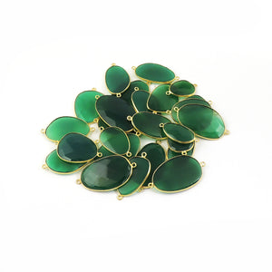 Bulk Lot 23 PCS Shaded Green Onyx Assorted Shape 24k Gold Plated Double Bail Connector - 27mmx17mm-42mmx24mm PC326 - Tucson Beads