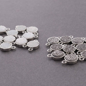 10 Pcs Mystic Druzy Connector,Round Connector,Silver Plated,Double Bail Connector,Bezel Round Connector 12mmX7mm (You Choose)DRZ157 - Tucson Beads
