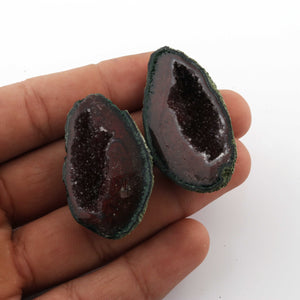 Love Birds Tabasco Geode With Agate Druzy - Geode Split In Half Rare Banded 39mmx23mm-43mmx22mm Matching Pair  #463 - Tucson Beads