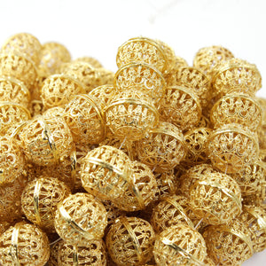 1 Strand 24k Gold Plated Designer Copper Casting Filigree Round Beads - Jewelry - 20mm 8.5 Inches GPC789 - Tucson Beads