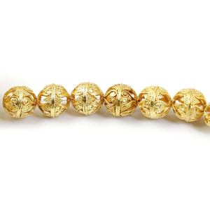 1 Strand 24k Gold Plated Designer Copper Casting Filigree Round Beads - Jewelry - 16mm 8.5 Inches GPC790 - Tucson Beads