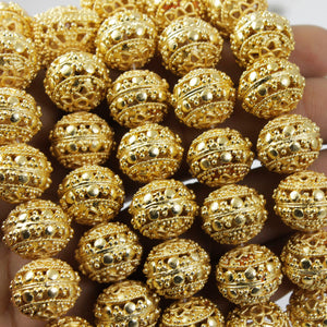 1 Strand 24k Gold Plated Designer Copper Casting Round Beads - Jewelry - 15mmx13mm 8 Inches GPC791 - Tucson Beads