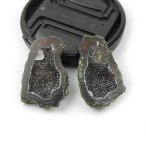 Natural Big Tabasco Geode With Agate Druzy - Geode Split In Half Rare Banded 39mmx23mm Matching Pair  #274 - Tucson Beads