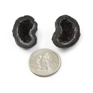 Natural Big Tabasco Geode With Agate Druzy - Geode Split In Half Rare Banded 28mmx19mm Matching Pair  #289 - Tucson Beads