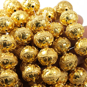 1 Strand 24k Gold Plated Designer Copper Casting Round Ball Beads - Jewelry Making- 18mmx16mm 8 Inches GPC809 - Tucson Beads