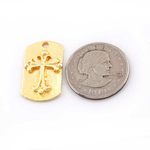 5 Pcs Rectangle with Cross Charm Pendant - 24k Gold Plated - Copper Cross Charm Pendant 29mmx17mm GPC211 - Tucson Beads