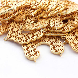 5 Pcs Designer Copper Fancy Charm Pendant - 24k Matte Gold Plated Fancy - Copper Nacklace Pendant - Filigree Design - 33mmx29mm GPC302 - Tucson Beads