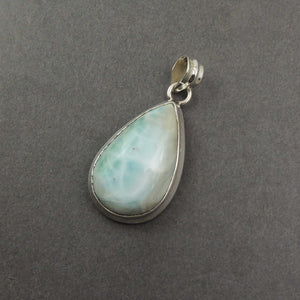 1 Pc Genuine and Rare Larimar Pear Shape Pendant - 925 Sterling Silver - Gemstone Pendant 38mmx21mm-9mmx5mm SJ279 - Tucson Beads