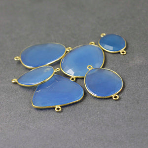 9 Pcs Blue Chalcedony Faceted Fancy Shape 24k Gold Plated Double Bail Connector - Blue Chalcedony 34mmx29mm-43mmx27mm PC383 - Tucson Beads