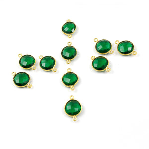 10 Pcs Green Onyx 24 Gold Plated Double Bail Connector - Green Onyx Faceted Round Connector 19mmx13mm PC214 - Tucson Beads
