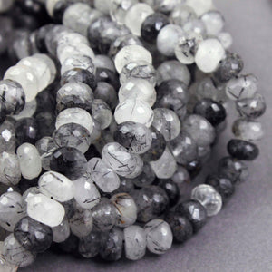 1 Strand Black Rutile Faceted Rondelles - Tourmilated Quartz Faceted Roundelles Beads 8mm-10mm 10 Inches BR1384 - Tucson Beads
