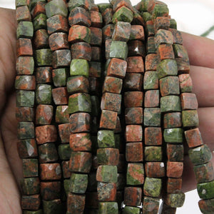 1 Strand Unakite Faceted Cube Beads- Faceted Cube beads 6mm-8mm 8 Inches Long BR849 - Tucson Beads