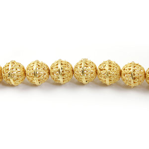 1 Strand 24k Gold Plated Designer Copper Casting Filigree Round Beads - Jewelry - 20mm 8.5 Inches GPC789 - Tucson Beads