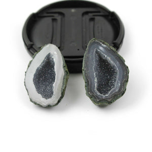 Natural Big Tabasco Geode With Agate Druzy - Geode Split In Half Rare Banded 36mmx24mm-38mmx25mm Matching Pair  #127 - Tucson Beads