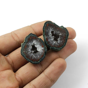 Natural Big Tabasco Geode With Agate Druzy - Geode Split In Half Rare Banded 31mmx25mm-31mmx24mm Matching Pair  #169 - Tucson Beads