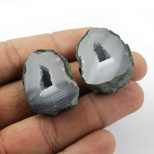 Natural Big Tabasco Geode With Agate Druzy - Geode Split In Half Rare Banded 30mmx23mm-31mmx25mm Matching Pair  #288 - Tucson Beads