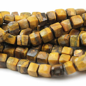 1 Strand Brown Tiger Eye Faceted Cube Briolettes - Tiger Eye Plain Box Shape Briolettes 6mmx7mm-8mmx7mm 8 Inches BR3490 - Tucson Beads