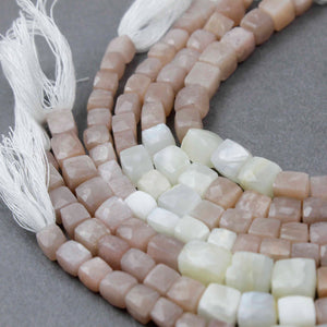 1 Strand Multi Moonstone Faceted Cube Briolettes - Muti Moonstone Box Shape Beads 6mmx6mm-11mmx10mm 8 inches BR2480 - Tucson Beads
