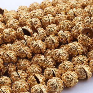 1 Strand 24k Gold Plated Designer Copper Casting Half Cap Beads - Jewelry- 10mmx5mm 8 Inches GPC433 - Tucson Beads