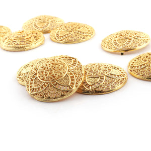 5 Pcs Gold Round Charm  - 24k Matte Gold Plated - Copper Round With Texture Design Pendant 30mm GPC167 - Tucson Beads