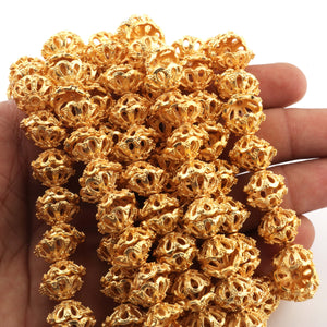 2 Strands 24k Gold Plated Designer Copper Casting Half Cap Beads - Jewelry - 13mmx6mm 8 Inches GPC843 - Tucson Beads