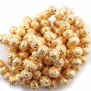1 Strand 24k Gold Plated Designer Copper Casting Round Beads - Jewelry Making - 13mm-14mm 8 Inches GPC849 - Tucson Beads