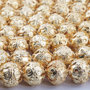 1 Strand 24k Gold Plated Designer Copper Casting Round Beads - Jewelry Making - 13mm-14mm 8 Inches GPC849 - Tucson Beads