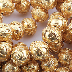 1 Strand 24k Gold Plated Designer Copper Casting Round Ball Beads - Jewelry - 18mmx16mm 8 Inches GPC851 - Tucson Beads