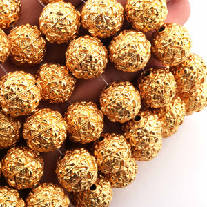 1 Strand 24k Gold Plated Designer Copper Casting Round Ball Beads - Jewelry Making - 16mm 8 Inches GPC853 - Tucson Beads