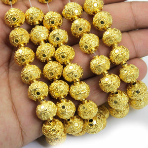1 Strand 24k Gold Plated Designer Copper Casting Round Ball Beads- 11mm - Jewelry Making - 9 Inches GPC875 - Tucson Beads