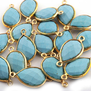 Listing is For Five (5) Pcs Turquoise 925 Sterling Vermeil Faceted Pear Drop Double Bail Connector - SS555 - Tucson Beads
