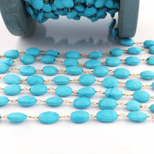 1 Foot Turquoise Oval Shape  10mmx8mm-11mmx9mm 24k Gold Plated Rosary Beaded Chain - wire wrapped chain SC260 - Tucson Beads